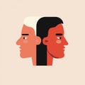 Two Faces Profile, Opposites, Unity, Diversity Concept Illustration Royalty Free Stock Photo