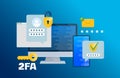 Two factor autentication security illustration. Login confirmation notification with password code envelope message