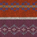 Two fair isle style handmade knitted patterns, orange, blue, violet colors. Vector illustration Royalty Free Stock Photo
