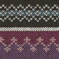 Two fair isle style handmade knitted patterns, neutral grey, blue, violet colors. Vector illustration