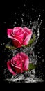 two falling roses into water scene, artwork style, ai generated image Royalty Free Stock Photo
