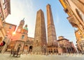 Two famous falling towers of Bologna Royalty Free Stock Photo