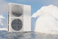 Two-fan outdoor air conditioner unit on the background of an ice mountain 3d Royalty Free Stock Photo