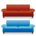Two fashionable realistic couch blue and brown, cartoon on whi Royalty Free Stock Photo