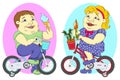 Two fat people on bicycles