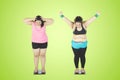 Two fat women expressing sad and happy emotion Royalty Free Stock Photo