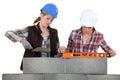 Two female bricklayers Royalty Free Stock Photo