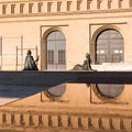 Two female bronze sculptures in Pilar Square, Zaragoza, Spain. Copy space for text. Royalty Free Stock Photo