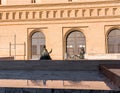 Two female bronze sculptures in Pilar Square, Zaragoza, Spain. Copy space for text. Royalty Free Stock Photo