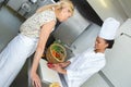two female chefs working beside each other in hotel kitchen Royalty Free Stock Photo