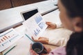 Two female colleagues discussing financial charts in office Royalty Free Stock Photo