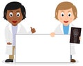 Two Female Doctors with Blank Banner