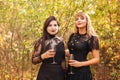 Two female with glasses goblet with white wine during fancy banquet Royalty Free Stock Photo