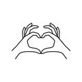 Two female hands make a heart Gesture linear icon. Vector Illustration of a woman hand of a love symbol Royalty Free Stock Photo
