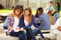 Two Female High School Students Working On Campus Royalty Free Stock Photo
