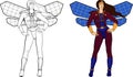 Two female superhero with solar panels wings.