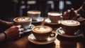 Two females holding coffee cups, enjoying a frothy cappuccino together generated by AI Royalty Free Stock Photo