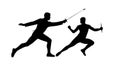 Two Fencers in Combat Action Silhouette Vector, vector design Generative AI Royalty Free Stock Photo