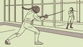 Two fencers engaging in a dynamic duel, showcasing precision and athleticism, vector design Generative AI Royalty Free Stock Photo