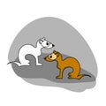 Two ferrets, set of two animals in flat style