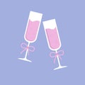 Two festive champagne glasses with bows. Vector illustration Royalty Free Stock Photo