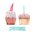 Birthday watercolor cupcakes