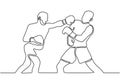 Two fighters of boxing player or boxer one continuous line drawing. Sport game vector minimalism design