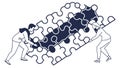 Two Figures Carrying Interlocking Puzzle Pieces, Teamwork, vector design Generative AI Royalty Free Stock Photo