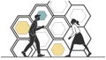 Two figures connecting within a vibrant hexagonal grid, symbolizing teamwork and synergy, vector design Generative AI Royalty Free Stock Photo