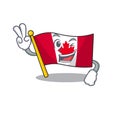 Two finger canadian flag fluttering on mascot pole