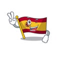 Two finger character spain flag is stored cartoon drawer