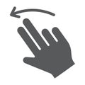 Two finger flick left glyph icon, gesture and hand, swipe sign, vector graphics, a solid pattern on a white background.