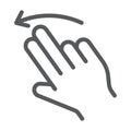Two finger flick left line icon, gesture and hand, swipe sign, vector graphics, a linear pattern on a white background.