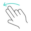 Two finger flick left thin line icon, gesture and hand, swipe sign, vector graphics, a linear pattern on a white