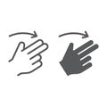 Two finger flick right line and glyph icon, gesture and hand, swipe sign, vector graphics, a linear pattern on a white