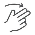 Two finger flick right line icon, gesture and hand, swipe sign, vector graphics, a linear pattern on a white background.