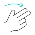 Two finger flick right thin line icon, gesture and hand, swipe sign, vector graphics, a linear pattern on a white