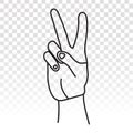 Two-finger gestures sign icon for victory or peace sign with line art vector for apps and websites