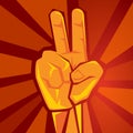 Two finger hand showing raised supporting movement symbol of peace retro socialism poster vector illustration in red