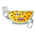 Two finger sliced yellow watermelon on character cartoon