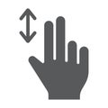 Two finger vertical scroll glyph icon, gesture and hand, press sign, vector graphics, a solid pattern on a white