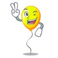 Two finger yellow balloon air in flying cartoon