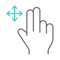 Two fingers free drag thin line icon, gesture and hand, swipe sign, vector graphics, a linear pattern on a white