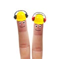 Two fingers in helmet with headphones