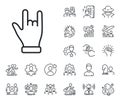 Horns hand line icon. Two fingers palm sign. Specialist, doctor and job competition. Vector