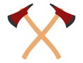 Two fire axes icon. Hatchet symbol. Sign fireman\'s tool vector