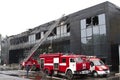 Two fire engines near the sports complex Donbass after the fire