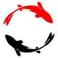 Two fish in a circle in the style of Japanese or Chinese painting, Sumi-e.