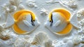 Two Yellow and White Butterflyfish Face Each Other in White Coral Reef Texture Royalty Free Stock Photo