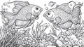 Fish Coloring Page Detailed Sea Life Outline with Goldfish Royalty Free Stock Photo